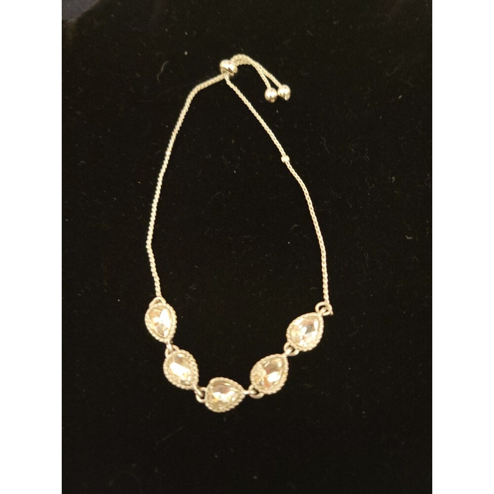 Adjustable Silvertone Faux Pearl And Rhinestone Bracelet